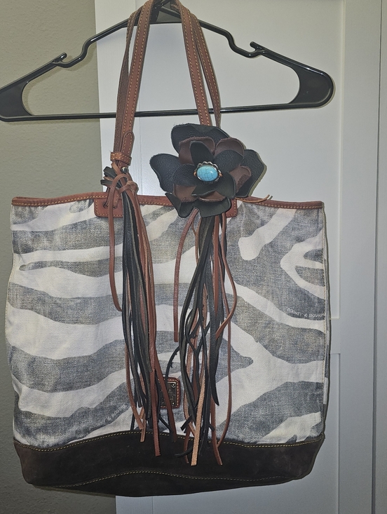 Dooney & Bourke Handbags - Upcycled Dooney And Bourke Canvas Zebra Print Tote Bag with Leather Trim.